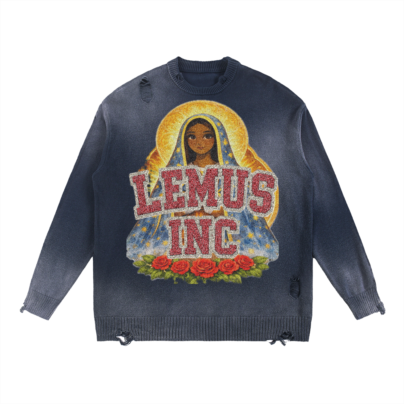 Sun Fade Distressed Ripped Crewneck sweater