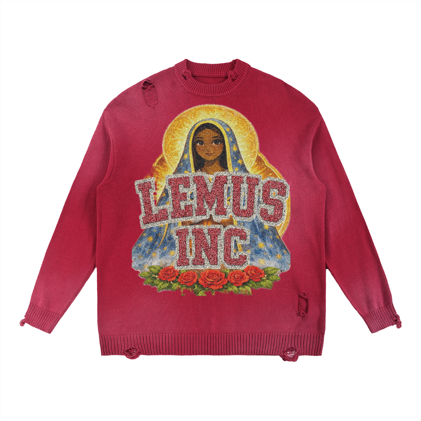 Sun Fade Distressed Ripped Crewneck sweater