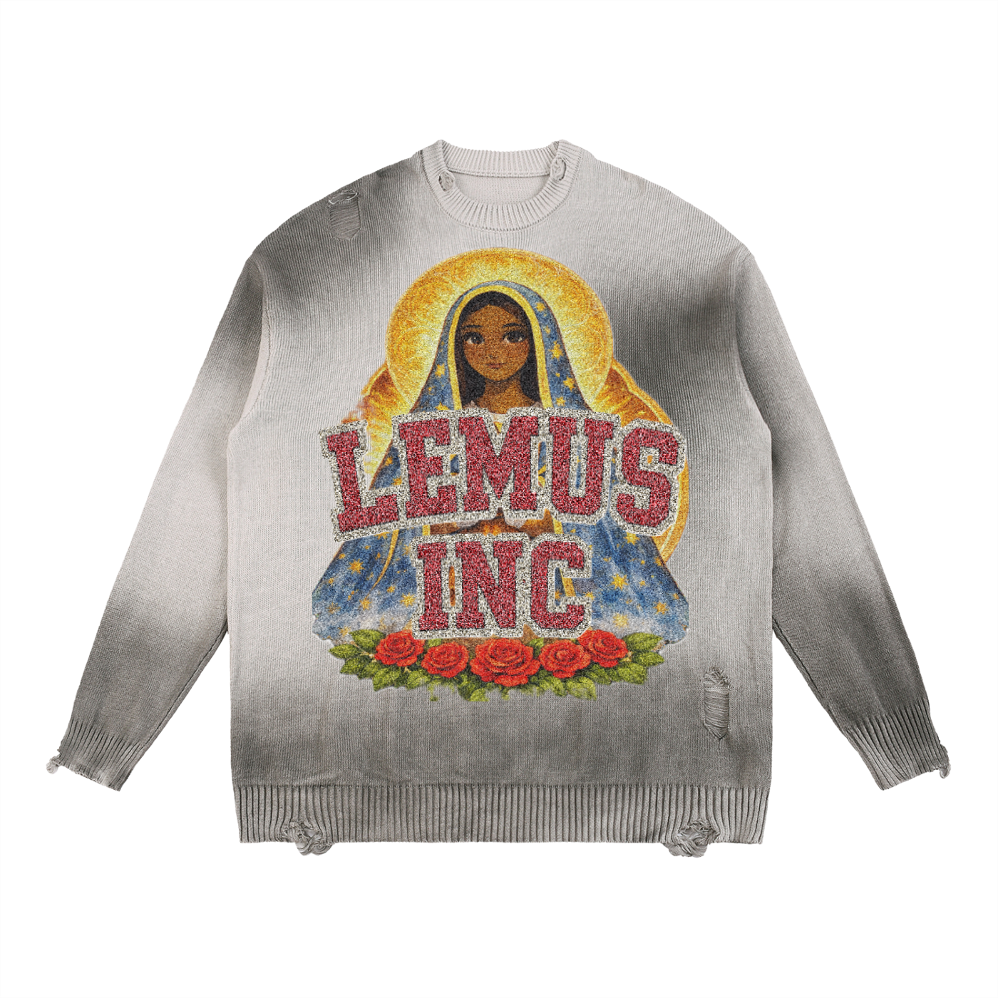 Sun Fade Distressed Ripped Crewneck sweater